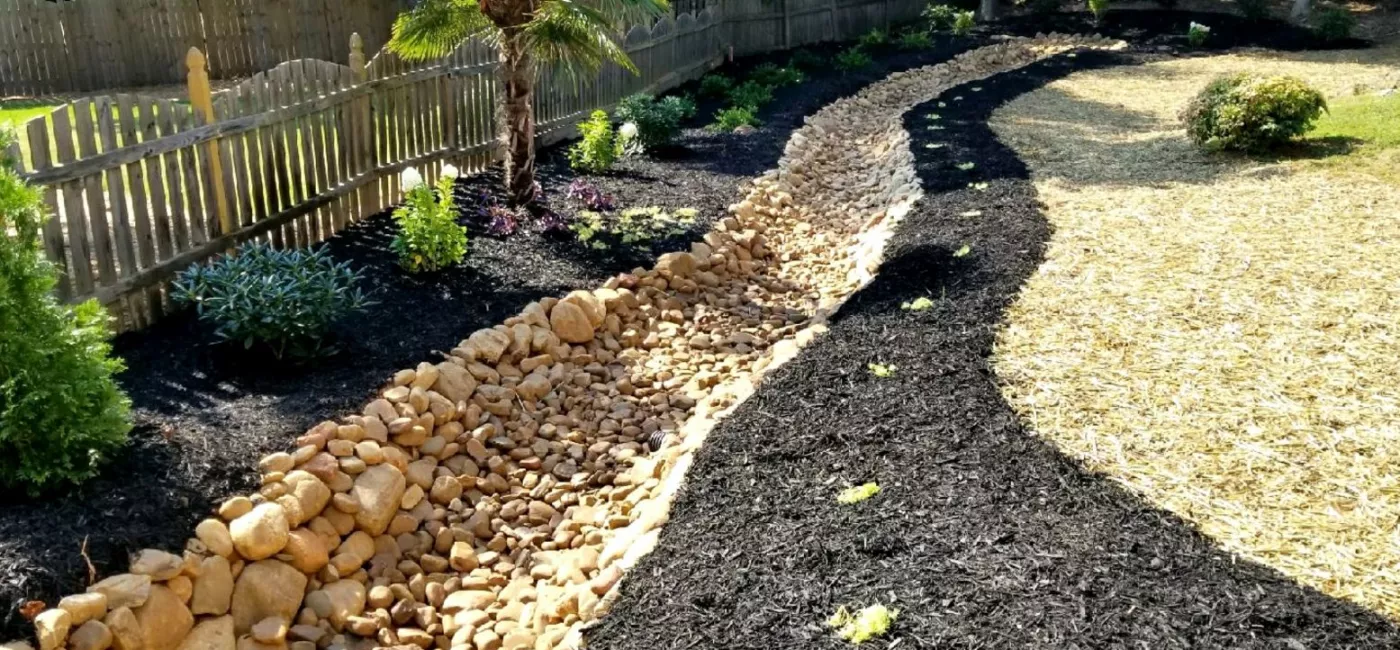 River rock creekbed swale with plantings